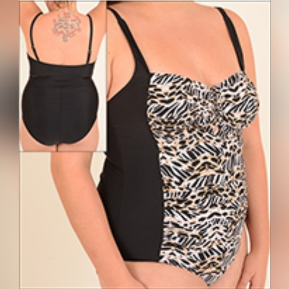 Sunshine Zone Hardware Front Shirred One Piece Style 6108 Big Cat Animal Print - Picture 10 of 10